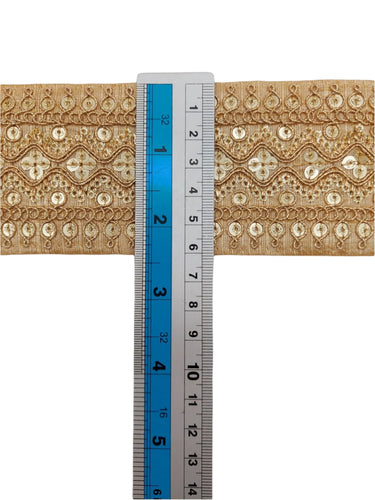 Art Silk Trim Gold Embroidered Sequins Trim, Decorative Trim, Indian Sari Border